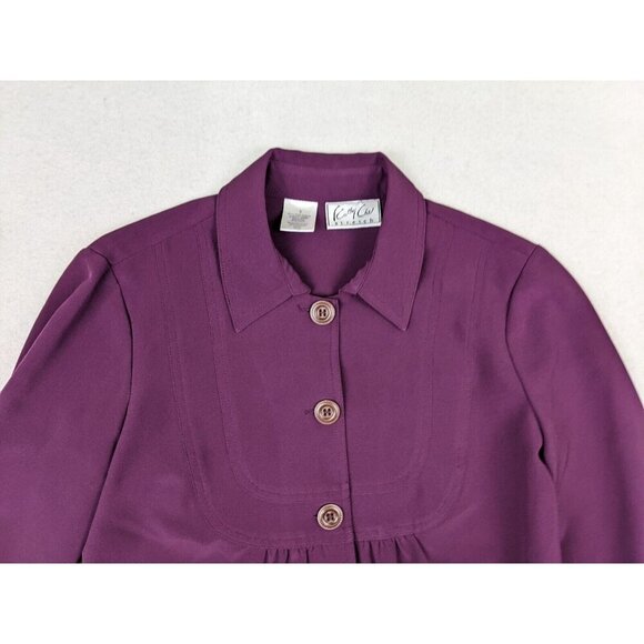 KATHY CHE - WOMEN'S PURPLE 3/4 SLEEVE BUTTON-UP TOP - SIZE S - Picture 4 of 7